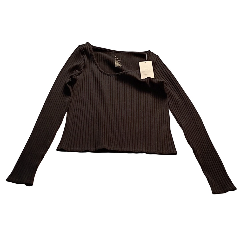 A New Day Ribbed Top Women's Long Sleeve Scoop Neck Classic Black Casual S NWT